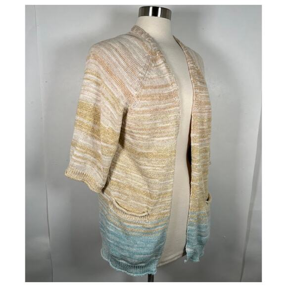 Daily Practice Anthropologie Ombre Cardigan S Colorblock Stripe Linen 3/4 Sleeve - Picture 4 of 9